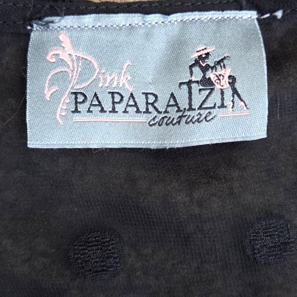 Pink Paparatzi Black Sheer Swiss Dot Tunic Blouse Size M Long Sleeves - Picture 5 of 6
